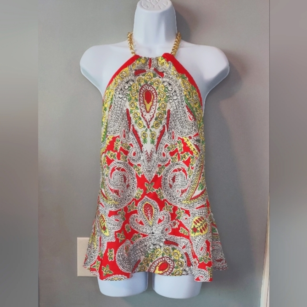 Tibi Silk Paisley Chain Halter Top Sz-4